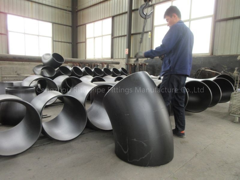 ASTM 1200 NB Pipa Besar Siku Radius Pendek 45 Derajat BW Baja Karbon Diameter Besar